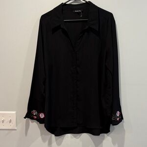 Relativity Black Button-Down Shirt with Floral Accents